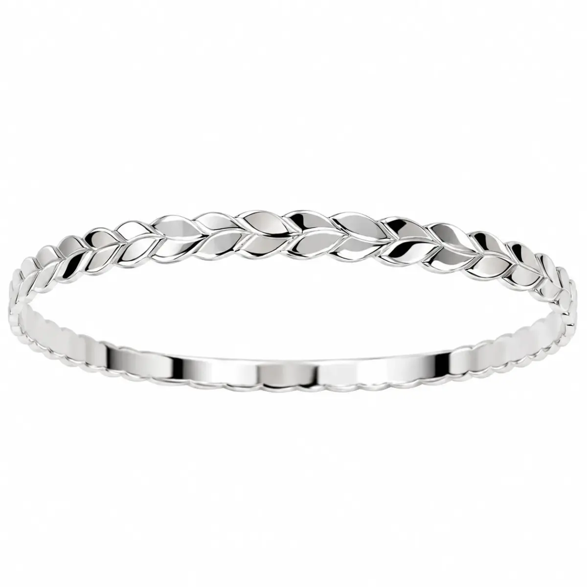 Sterling Silver Solid Leaf Pattern Bangle – 4.40mm - PT2383