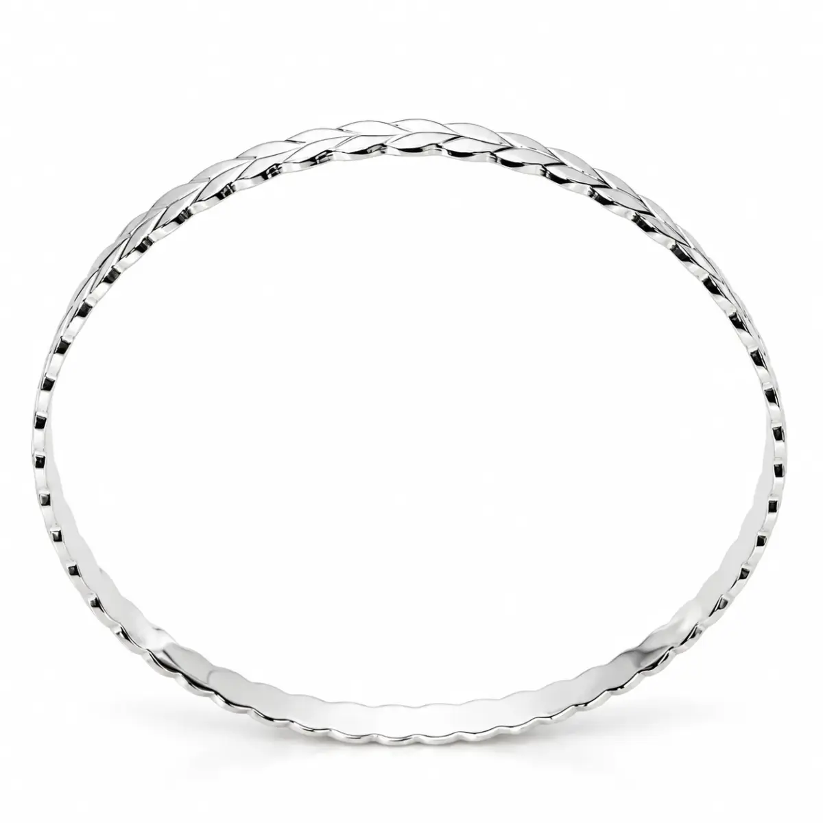 Sterling Silver Solid Leaf Pattern Bangle – 4.40mm - PT2383
