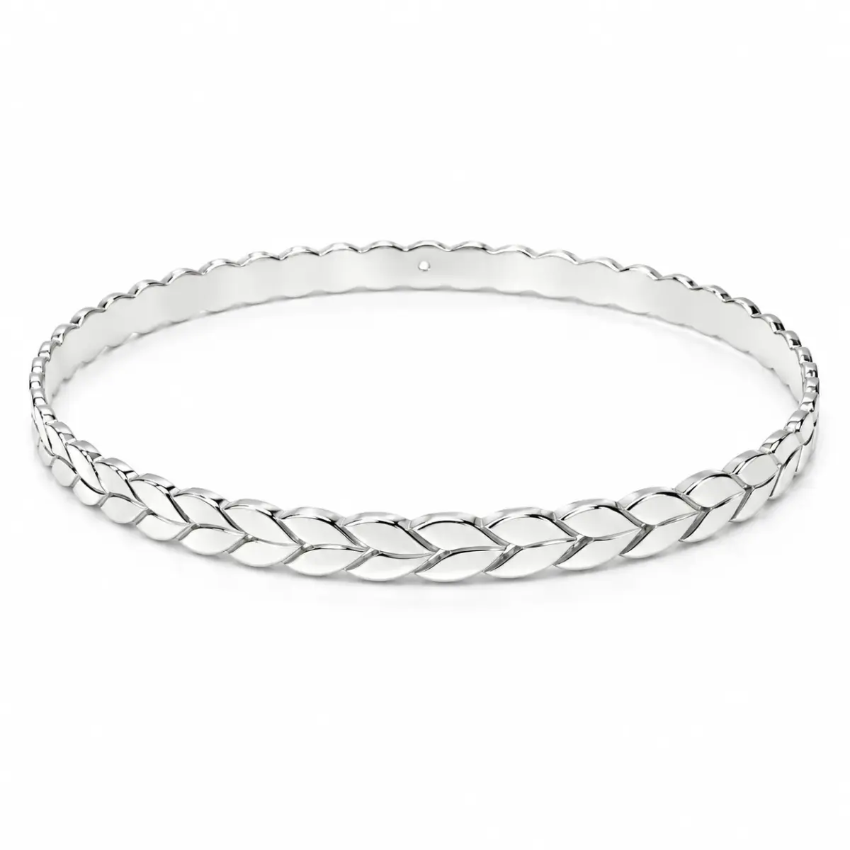 Sterling Silver Solid Leaf Pattern Bangle – 4.40mm - PT2383
