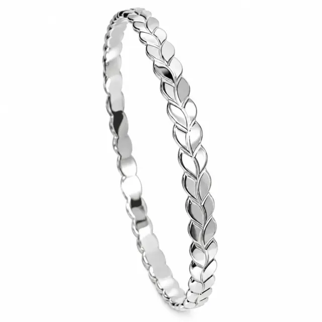 Sterling Silver Solid Leaf Pattern Bangle – 4.40mm - PT2383