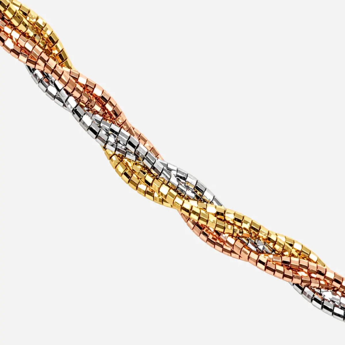 18ct Tri-Colour Yellow, Rose & White Gold Twisted Rope Necklace – 50cm | Italian Made | 16g - 18CTRYW
