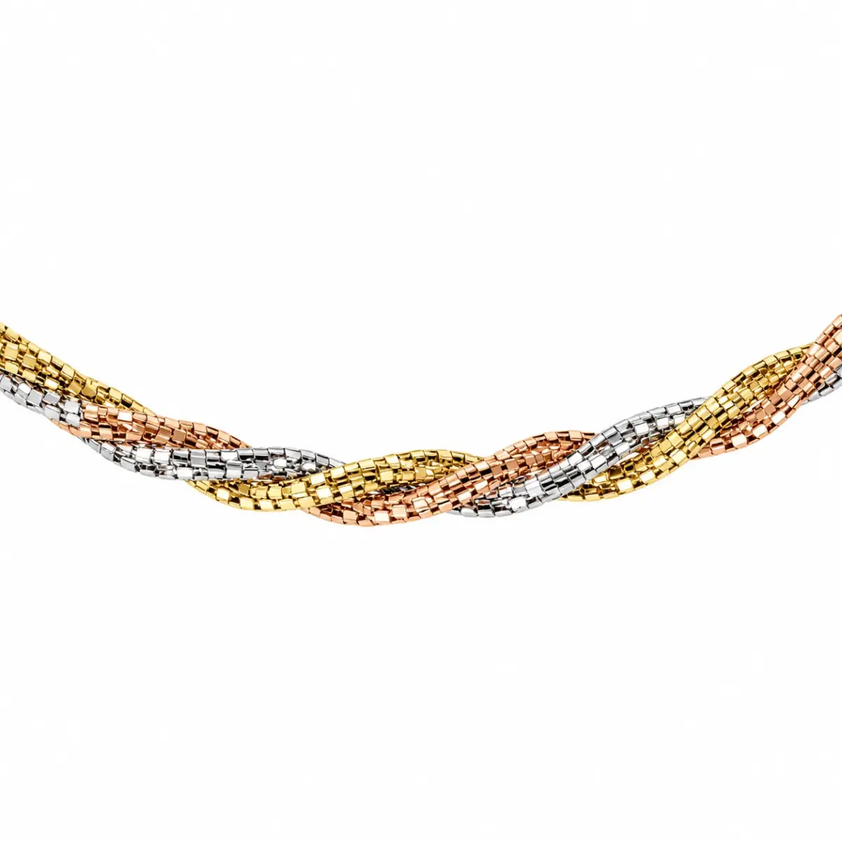 18ct Tri-Colour Yellow, Rose & White Gold Twisted Rope Necklace – 50cm | Italian Made | 16g - 18CTRYW