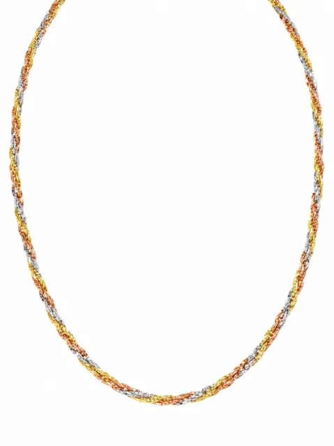 18ct Tri-Colour Yellow, Rose & White Gold Twisted Rope Necklace – 50cm | Italian Made | 16g - 18CTRYW