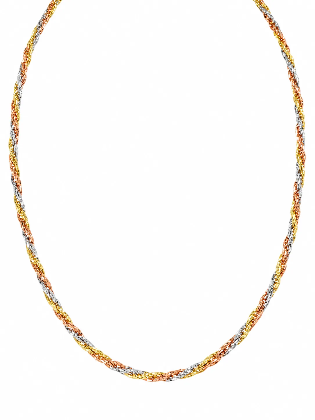 18ct Tri-Colour Yellow, Rose & White Gold Twisted Rope Necklace – 50cm | Italian Made | 16g - 18CTRYW