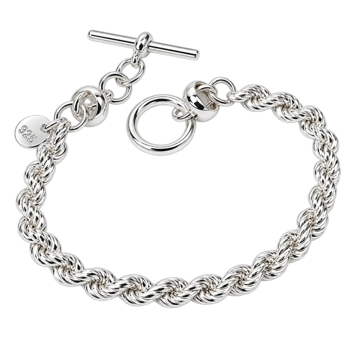 Sterling Silver Rope Design Bracelet – 19cm | 10.40mm Wide | T-Bar & Ring Clasp | Made in Italy - 5B0048-19