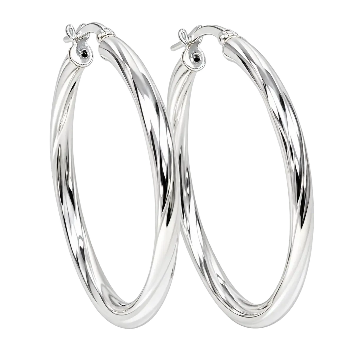 Sterling Silver Twisted Hoop Earrings – 3mm Wide, 30mm Internal Diameter | Made in Italy - 5ER0712