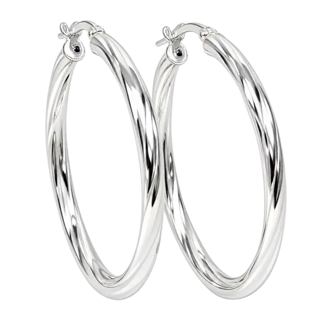 Sterling Silver Twisted Hoop Earrings – 3mm Wide, 30mm Internal Diameter | Made in Italy - 5ER0712