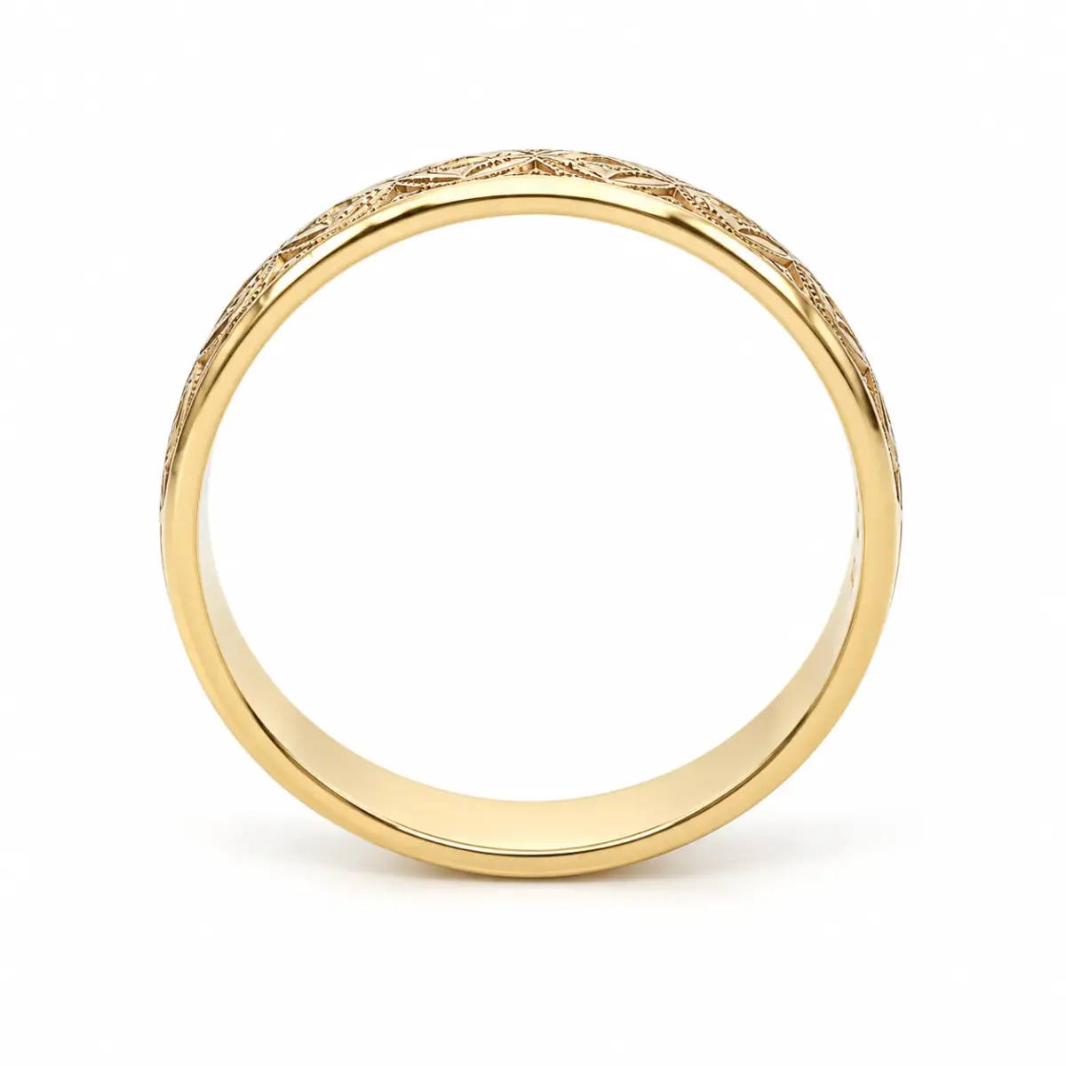 6mm Half Round Gold Band Ring with Laser Engraved Polynesian Floral Motifs – 9YHRB5247-6