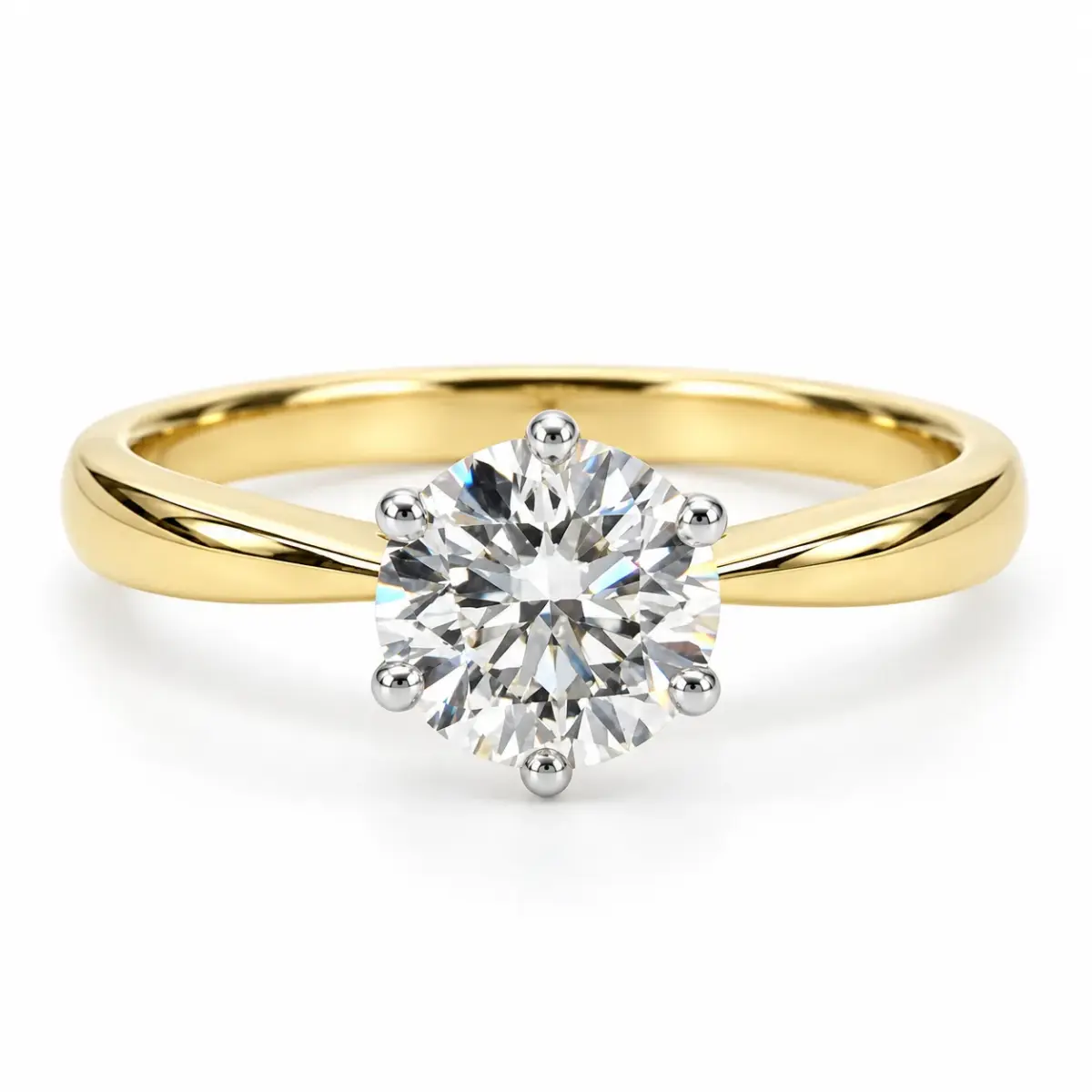 9ct Two-Tone Yellow & White Gold 1.23ct Round Brilliant Cut Lab Grown Diamond Solitaire Engagement Ring - 9YWCYR7752