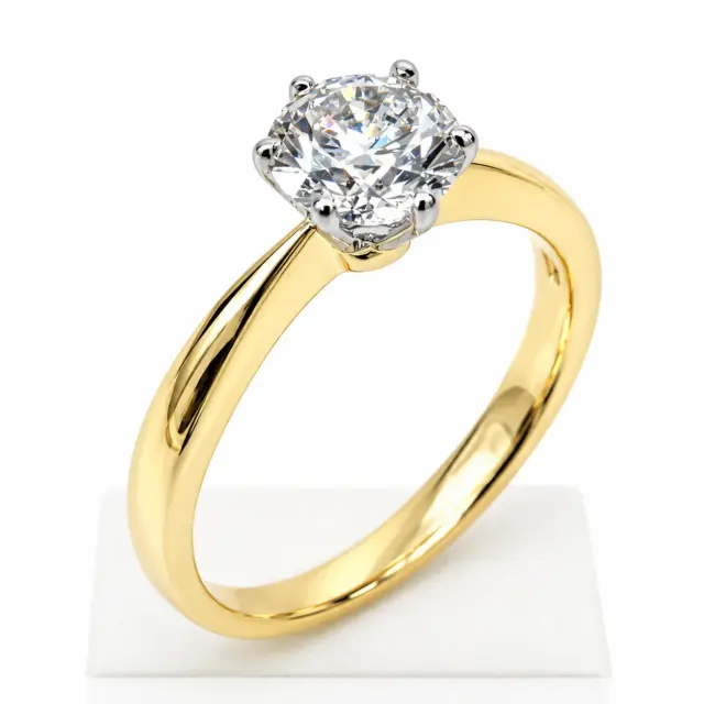 9ct Two-Tone Yellow & White Gold 1.23ct Round Brilliant Cut Lab Grown Diamond Solitaire Engagement Ring - 9YWCYR7752