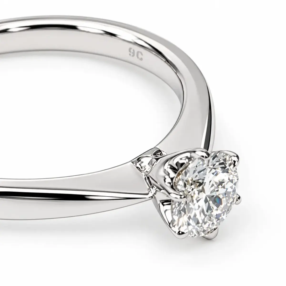 9ct White Gold 0.52ct Lab Grown Round Brilliant Cut Diamond Solitaire Ring – 6 Claw Setting - 9WCYR2299