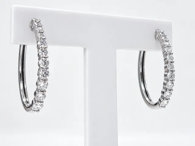 9ct White Gold 1.03ct Lab Grown Diamond Graduated Hoop Earrings – ER Colour, VS Clarity - AUER1770