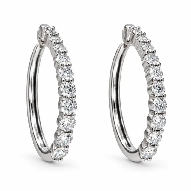 9ct White Gold 1.03ct Lab Grown Diamond Graduated Hoop Earrings – ER Colour, VS Clarity - AUER1770