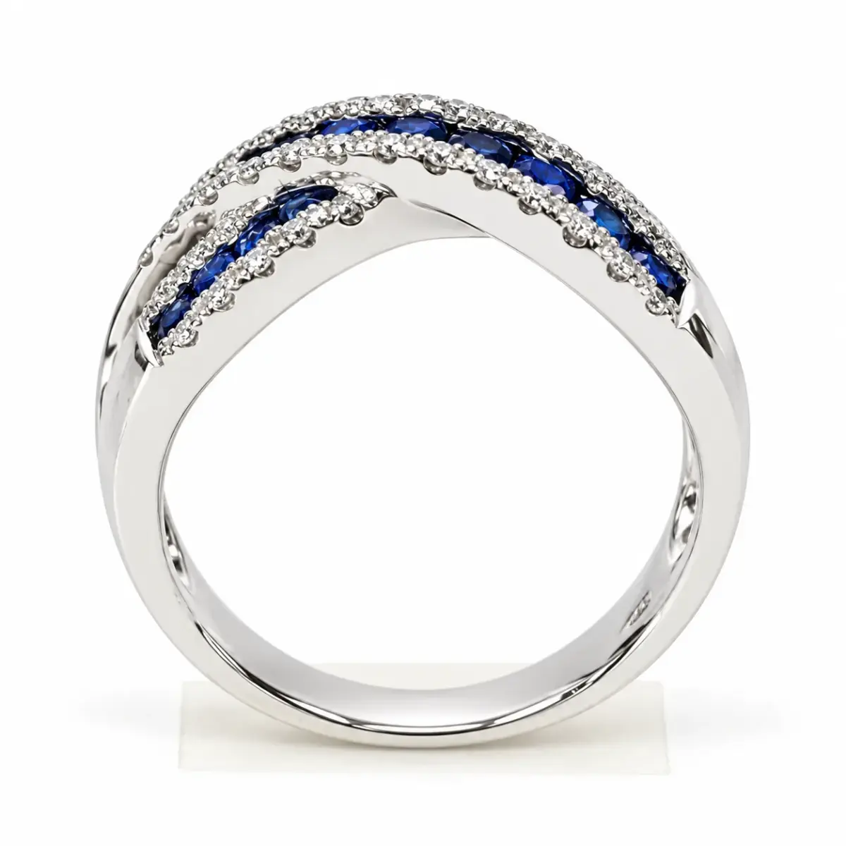 9ct White Gold Blue Sapphire & Natural Diamond Crossover Ring – 1.24ct Total Gemstone Weight - 9YCYR2537