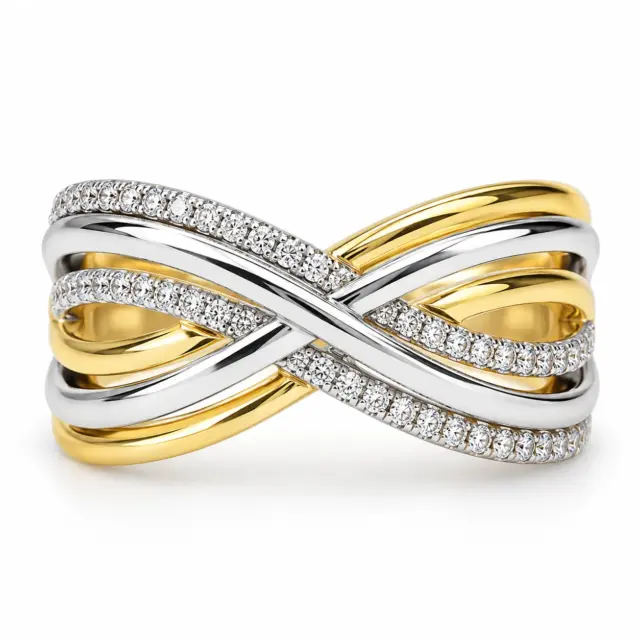 9ct Yellow & White Gold Natural Diamond Crossover Ring – 0.23ct - CYR6036