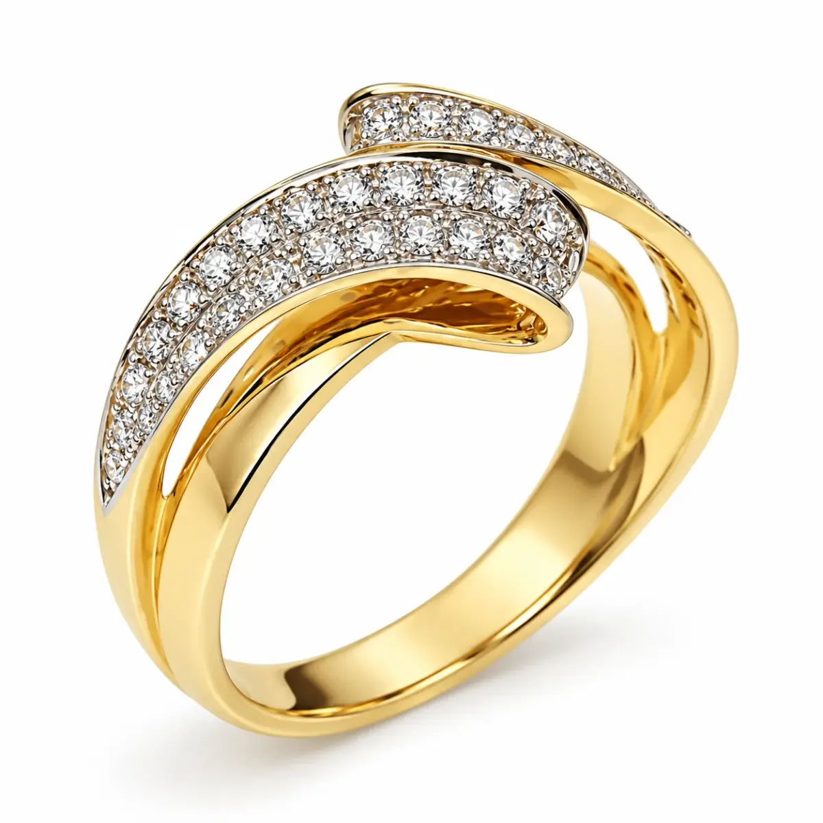 9ct Yellow Gold 0.50ct Natural Diamond Crossover Ring – 58 Round Brilliant Cut Diamonds - CYR2650