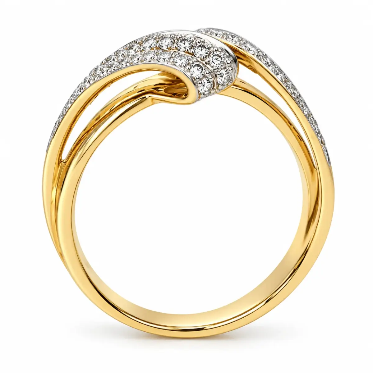 9ct Yellow Gold 0.50ct Natural Diamond Crossover Ring – 58 Round Brilliant Cut Diamonds - CYR2650