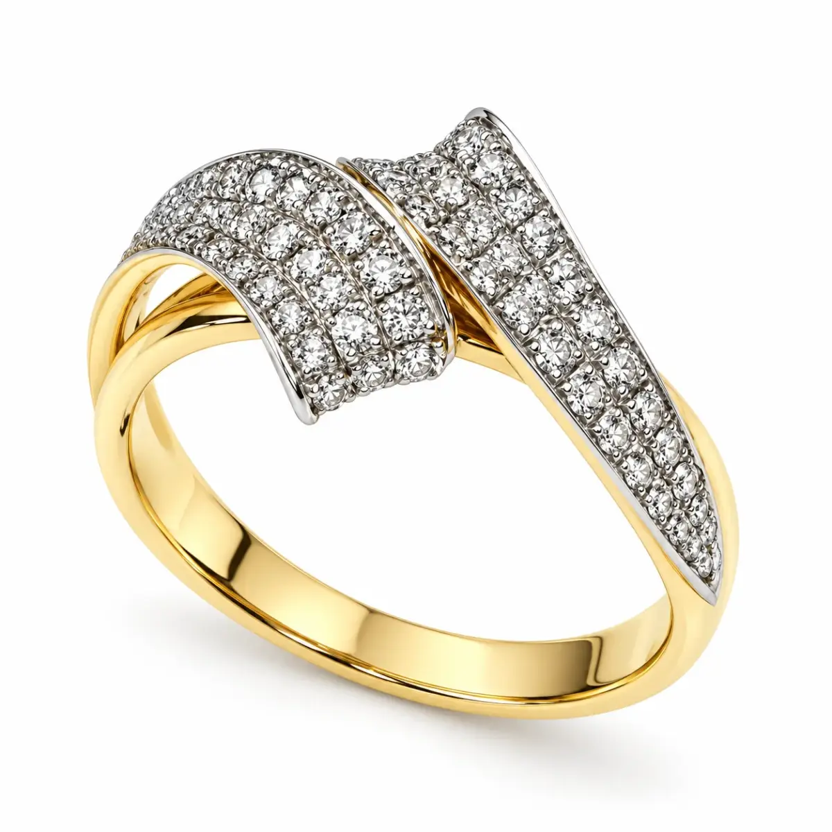 9ct Yellow Gold 0.50ct Natural Diamond Crossover Ring – 58 Round Brilliant Cut Diamonds - CYR2650