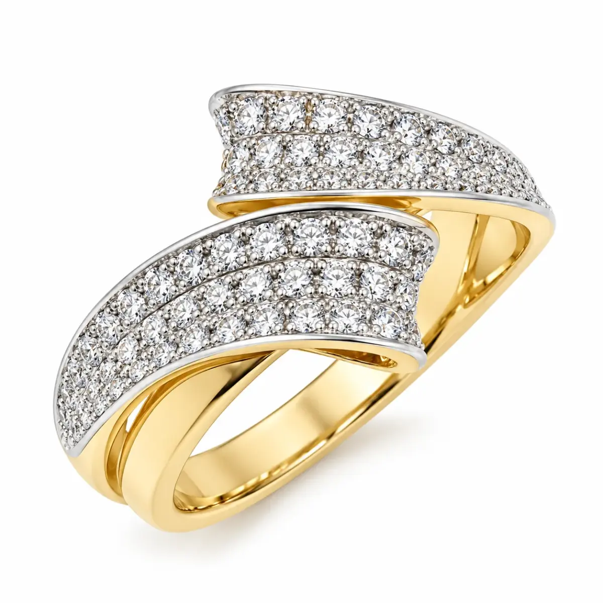 9ct Yellow Gold 0.50ct Natural Diamond Crossover Ring – 58 Round Brilliant Cut Diamonds - CYR2650