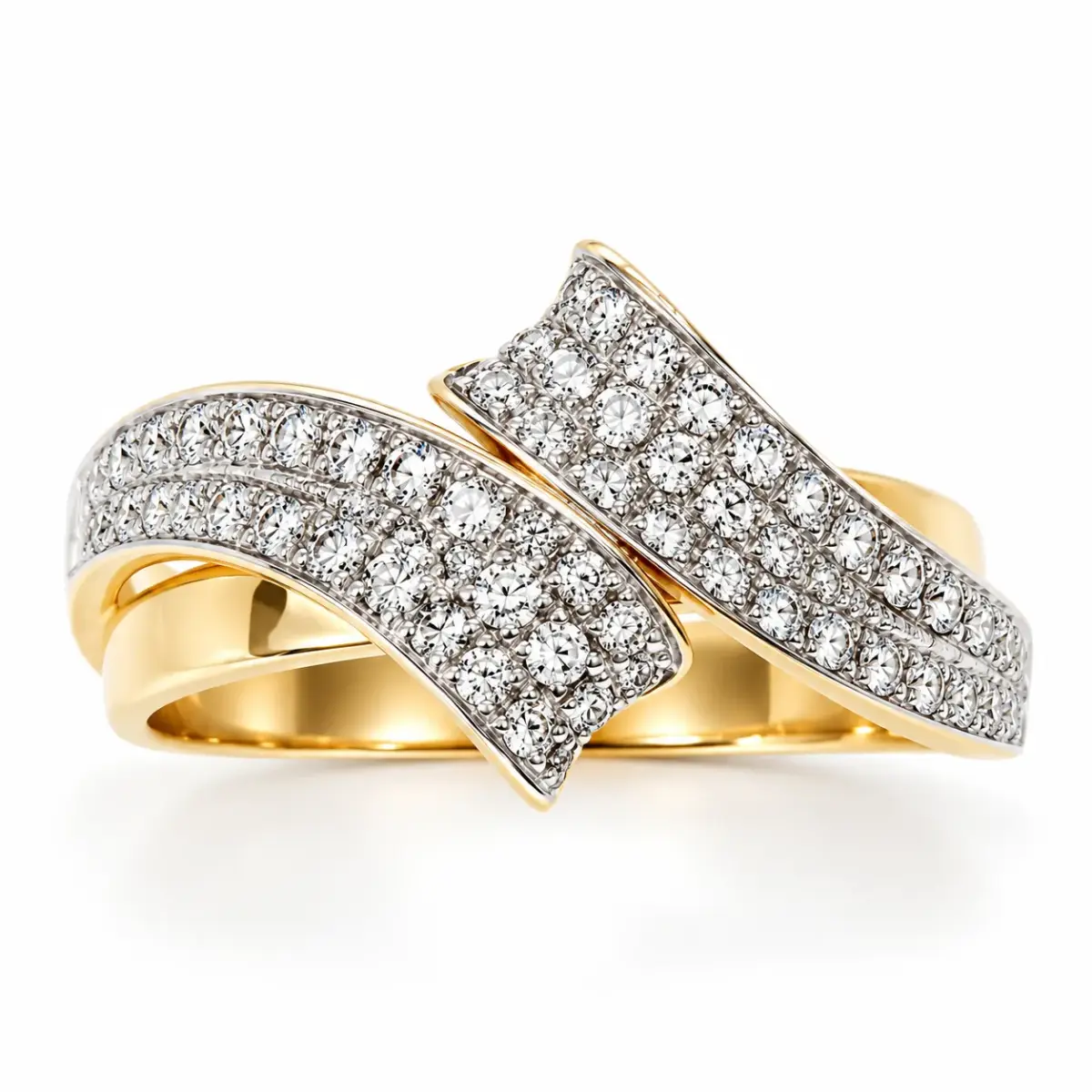9ct Yellow Gold 0.50ct Natural Diamond Crossover Ring – 58 Round Brilliant Cut Diamonds - CYR2650