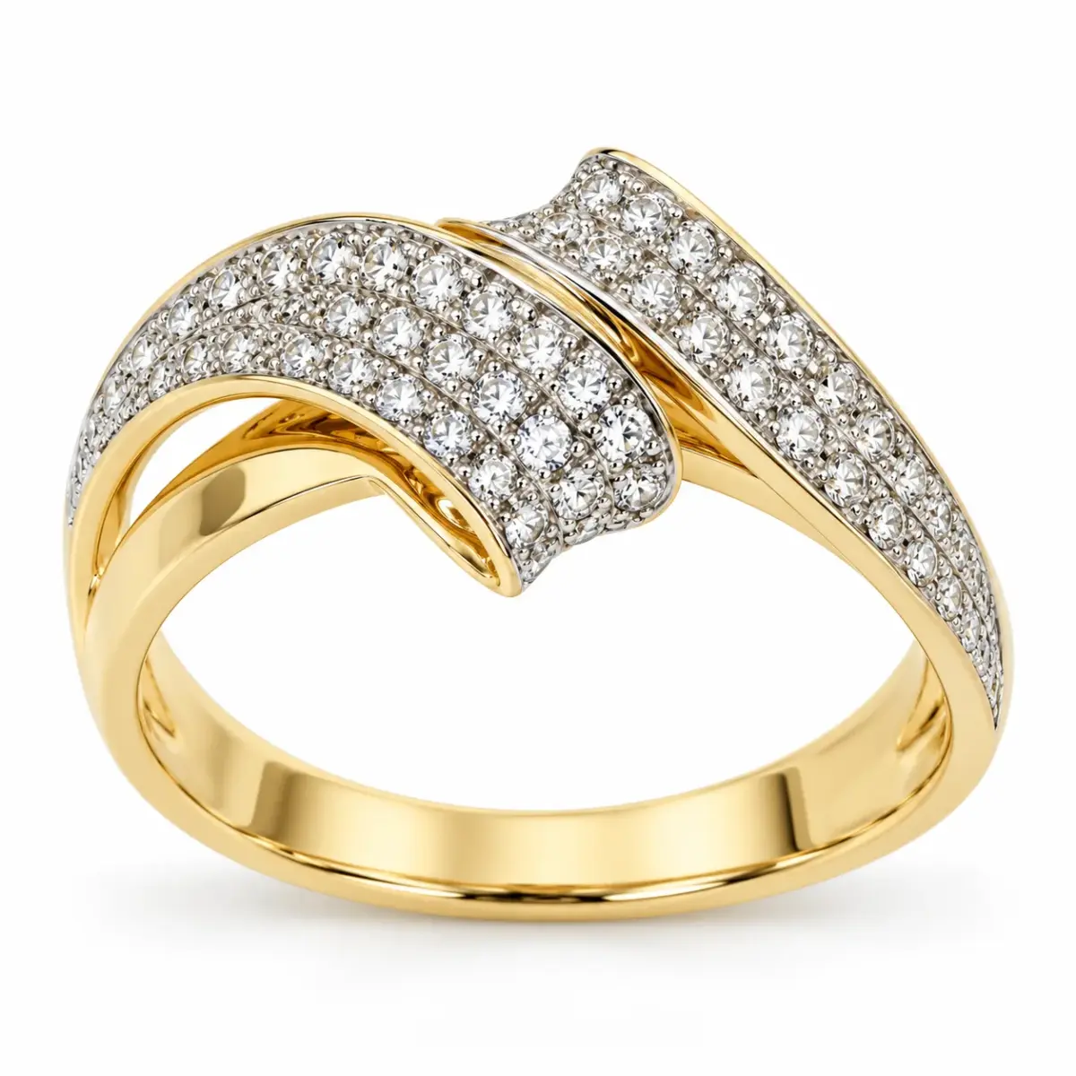 9ct Yellow Gold 0.50ct Natural Diamond Crossover Ring – 58 Round Brilliant Cut Diamonds - CYR2650