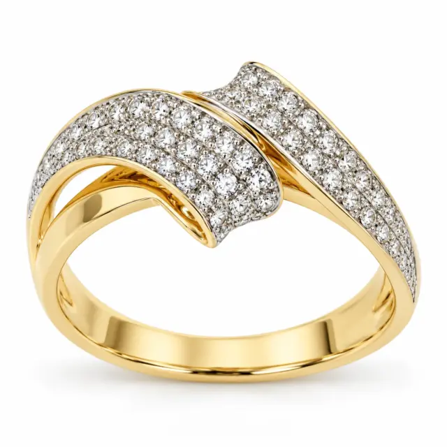 9ct Yellow Gold 0.50ct Natural Diamond Crossover Ring – 58 Round Brilliant Cut Diamonds - CYR2650