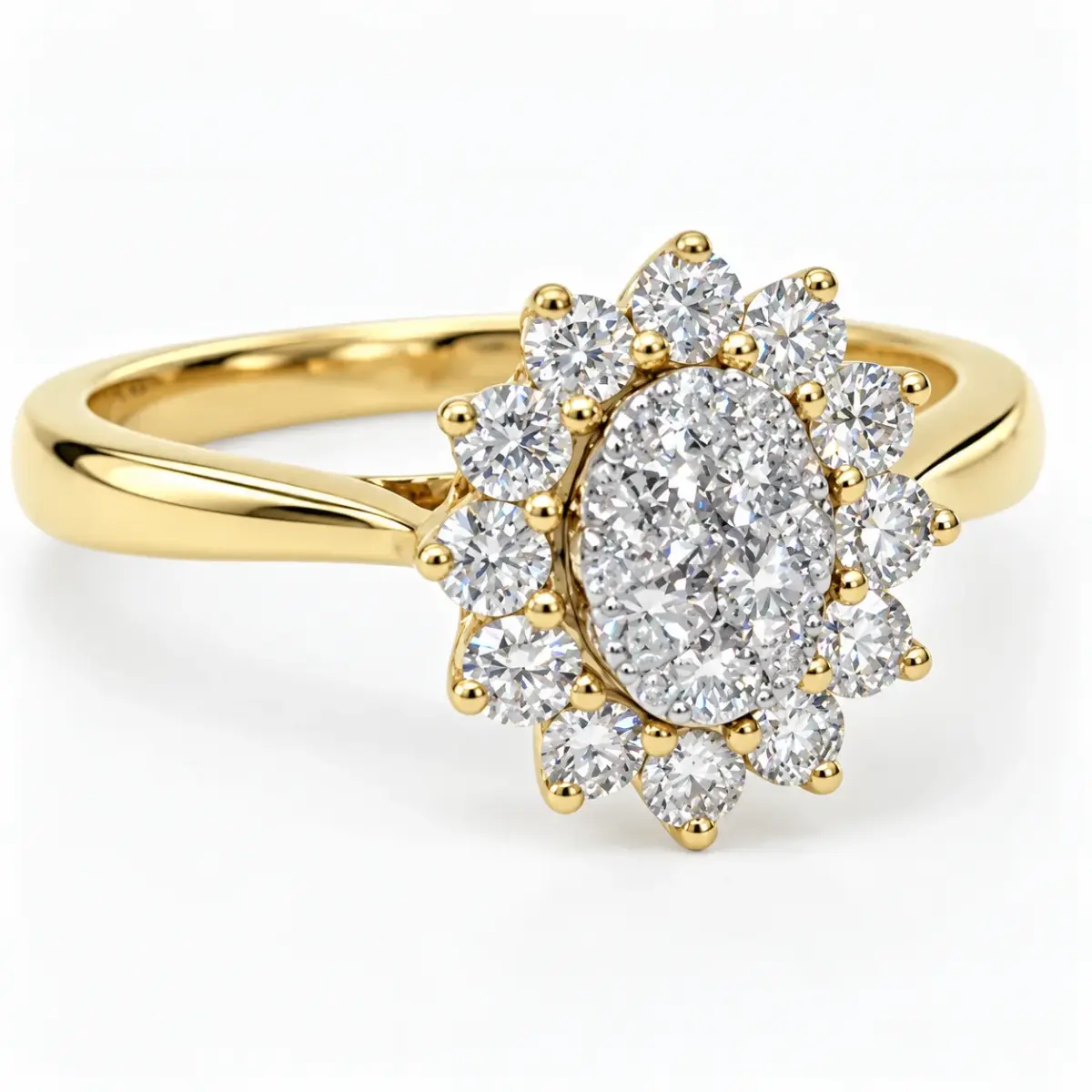 9ct Yellow Gold 0.55ct Lab Grown Diamond Oval Cluster Halo Ring – E/F Colour, VS Clarity - AURG809