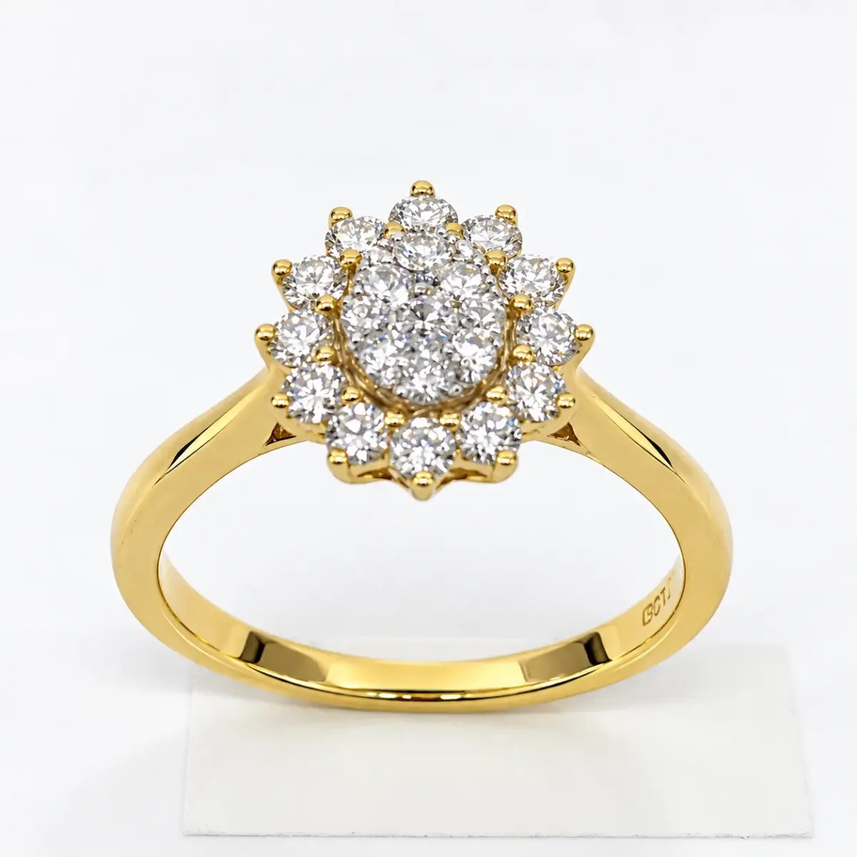 9ct Yellow Gold 0.55ct Lab Grown Diamond Oval Cluster Halo Ring – E/F Colour, VS Clarity - AURG809