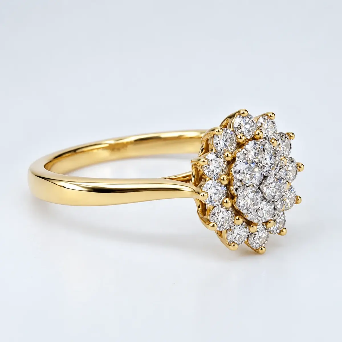 9ct Yellow Gold 0.55ct Lab Grown Diamond Oval Cluster Halo Ring – E/F Colour, VS Clarity - AURG809