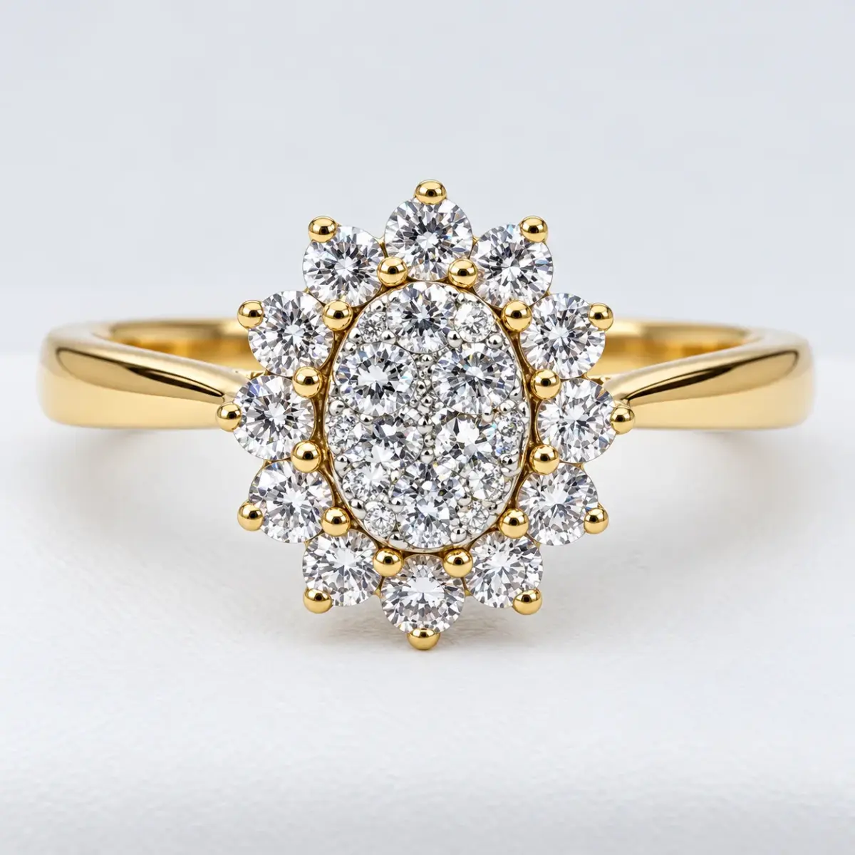 9ct Yellow Gold 0.55ct Lab Grown Diamond Oval Cluster Halo Ring – E/F Colour, VS Clarity - AURG809