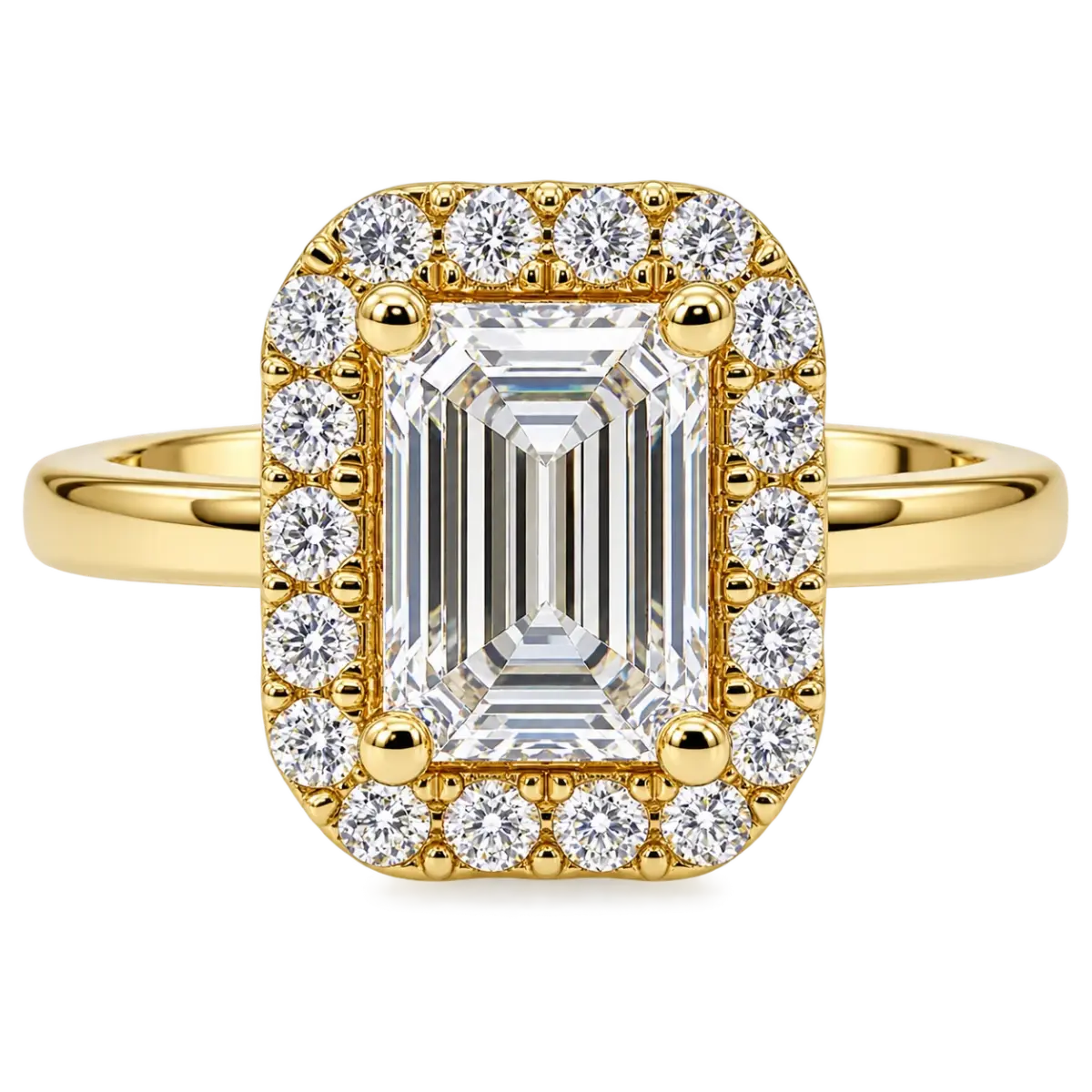 9ct Yellow Gold 1.88ct TDW Lab Grown Diamond Emerald Cut Halo Engagement Ring – E Colour, VS1 Clarity - AURG860