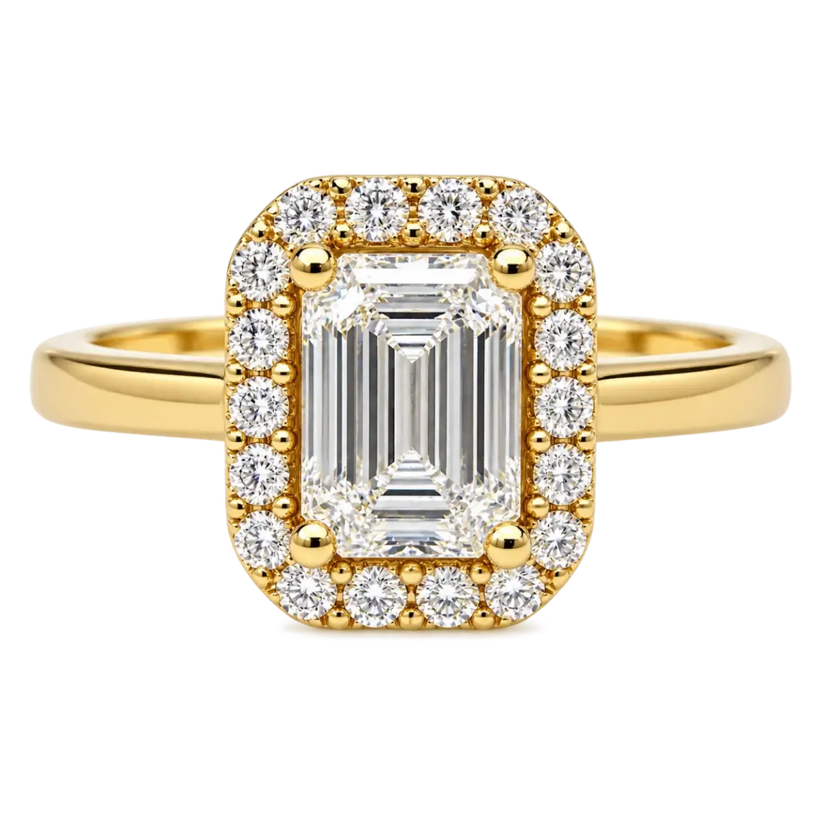9ct Yellow Gold 1.88ct TDW Lab Grown Diamond Emerald Cut Halo Engagement Ring – E Colour, VS1 Clarity - AURG860