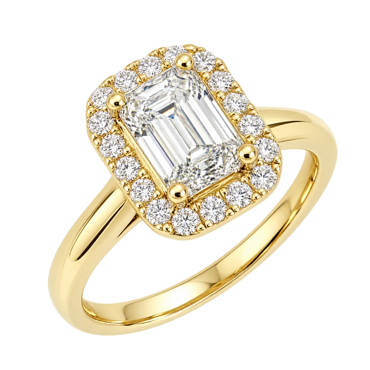 9ct Yellow Gold 1.88ct TDW Lab Grown Diamond Emerald Cut Halo Engagement Ring – E Colour, VS1 Clarity - AURG860