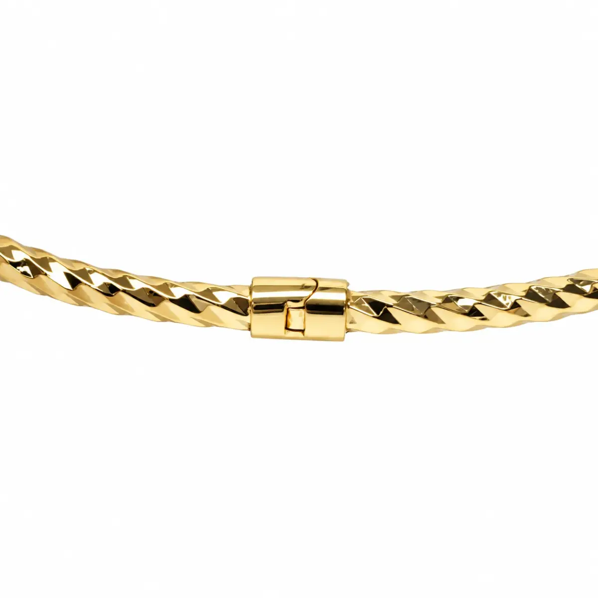 9ct Yellow Gold 2mm Faceted Oval Hinged Bangle with 10mm CZ Circle – 60mm x 52mm – Made in Italy - 9KBA147