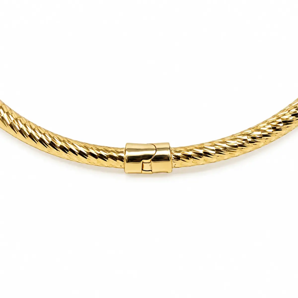 9ct Yellow Gold 2mm Twist Oval Hinged Bangle with CZ Pavé Bar – 60mm x 52mm – Made in Italy - 9KBA145