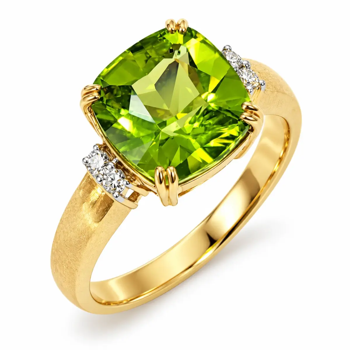 9ct Yellow Gold 3.32ct Cushion Cut Peridot & Natural Diamond Ring - 9YCYR1500