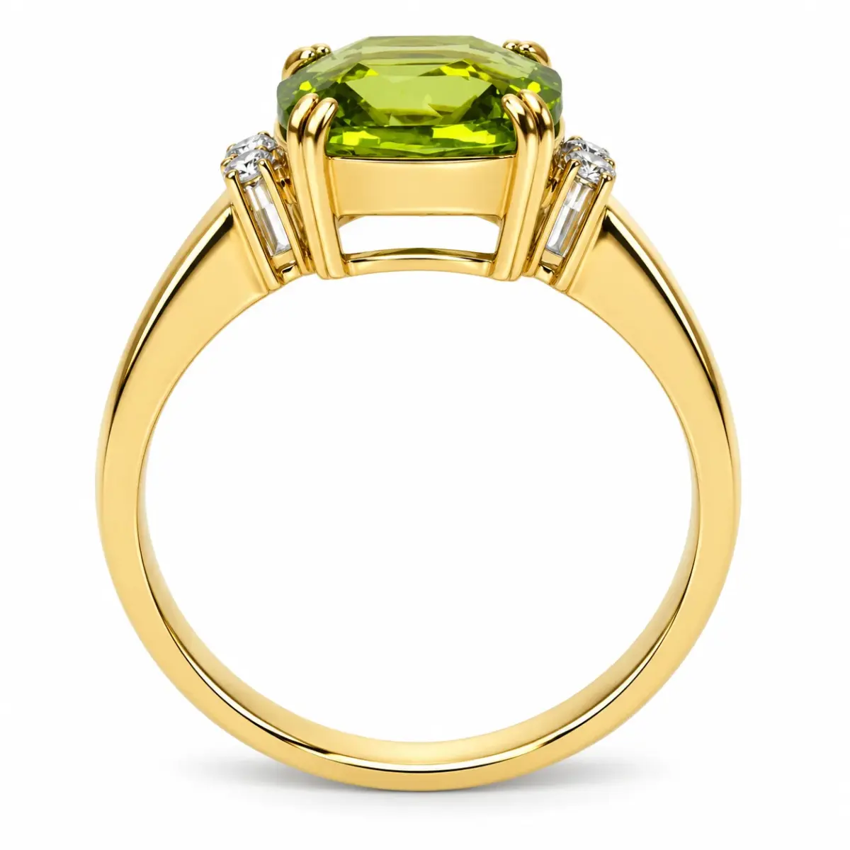 9ct Yellow Gold 3.32ct Cushion Cut Peridot & Natural Diamond Ring - 9YCYR1500