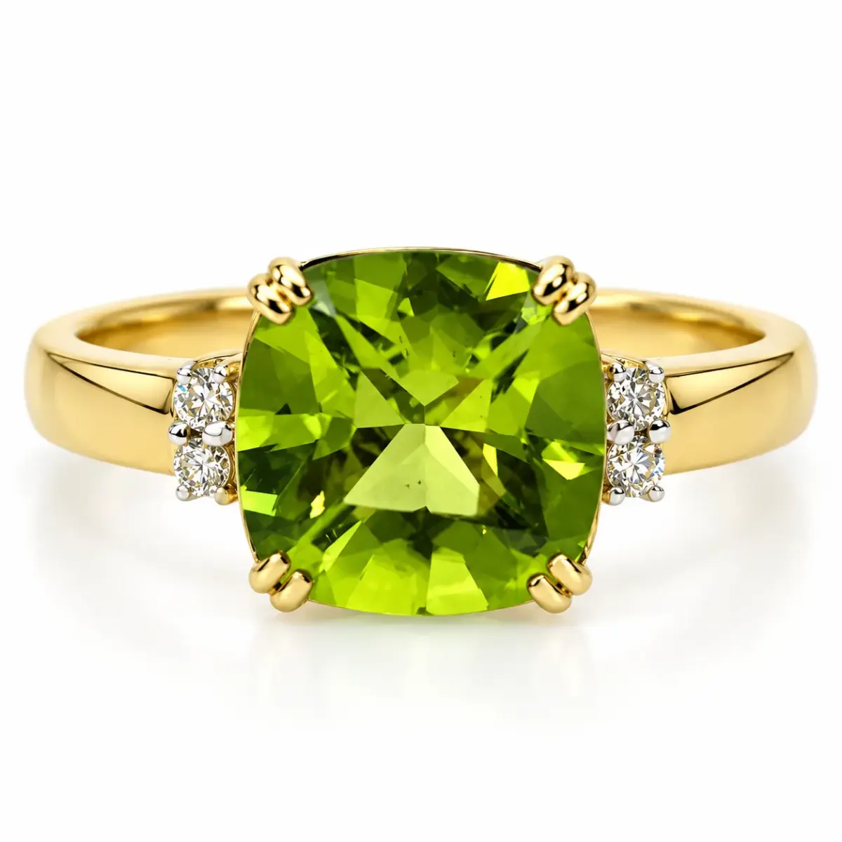 9ct Yellow Gold 3.32ct Cushion Cut Peridot & Natural Diamond Ring - 9YCYR1500