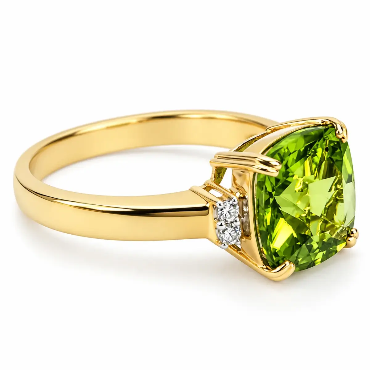9ct Yellow Gold 3.32ct Cushion Cut Peridot & Natural Diamond Ring - 9YCYR1500