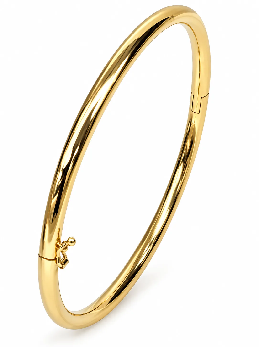 9ct Yellow Gold 3.5mm Hollow Oval Hinged Bangle – 62mm x 54mm – Made in Italy - 9KBA1566