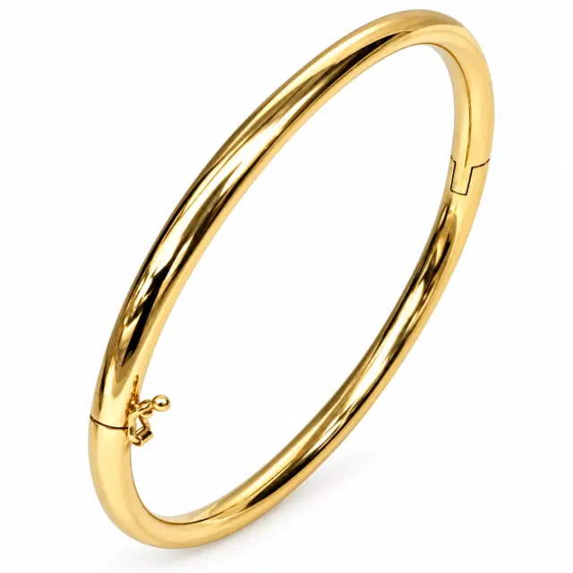 9ct Yellow Gold 3.5mm Hollow Oval Hinged Bangle – 62mm x 54mm – Made in Italy - 9KBA1566
