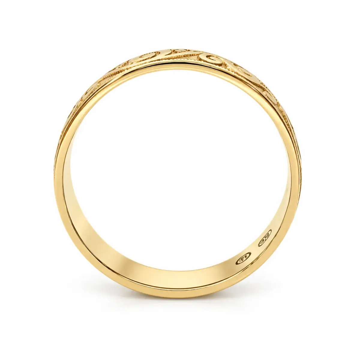 9ct Yellow Gold 6mm Laser Engraved Scrollwork Half Round Wedding Band - 9YHR5252-6