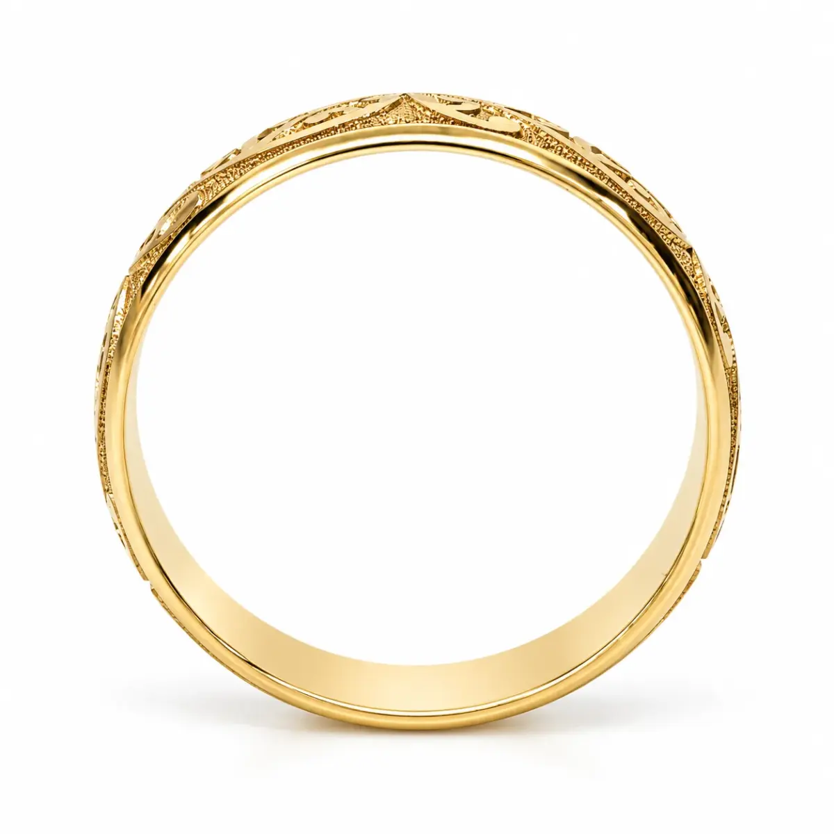 9ct Yellow Gold 6mm Māori-Inspired Koru Laser Engraved Half Round Wedding Band - 9YHD5258-6