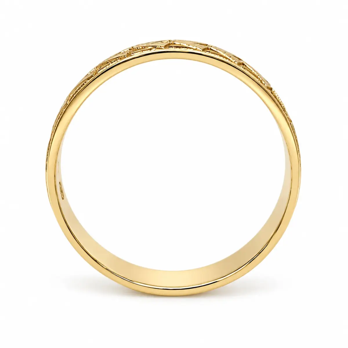 9ct Yellow Gold 6mm Polynesian-Inspired Geometric Chevron Laser Engraved Half Round Wedding Band - 9YHR5258-6