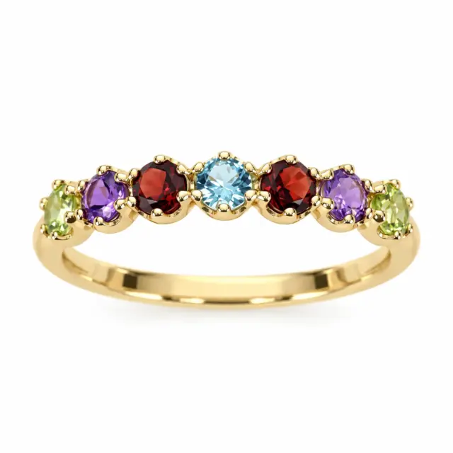 9ct Yellow Gold 7-Stone Multicoloured Round Cut Gemstone Ring – Size O - CYR8318