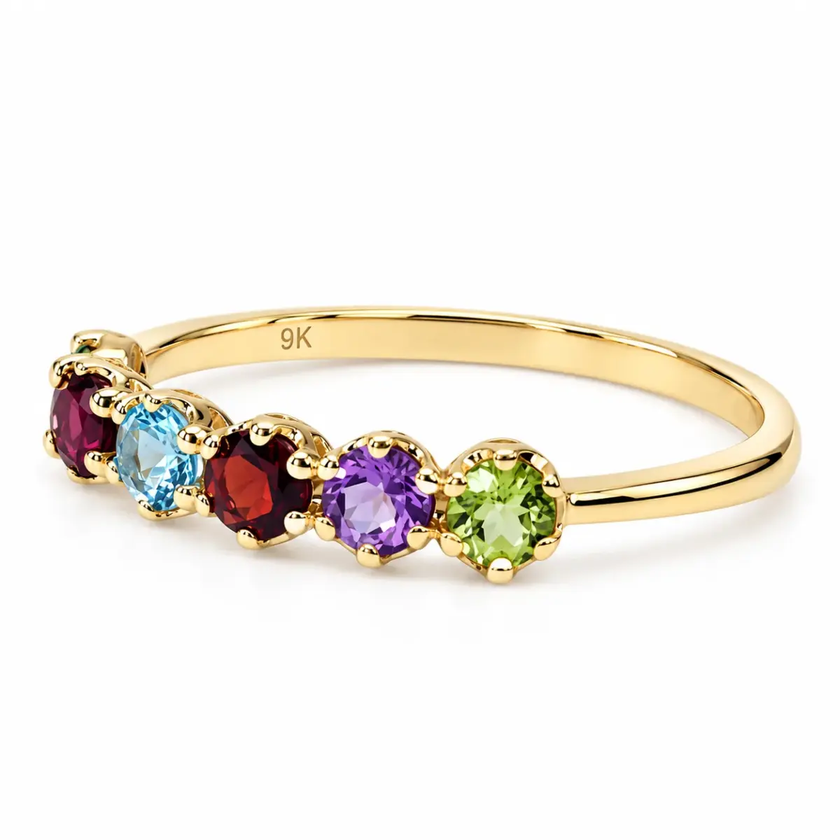 9ct Yellow Gold 7-Stone Multicoloured Round Cut Gemstone Ring – Size O - CYR8318