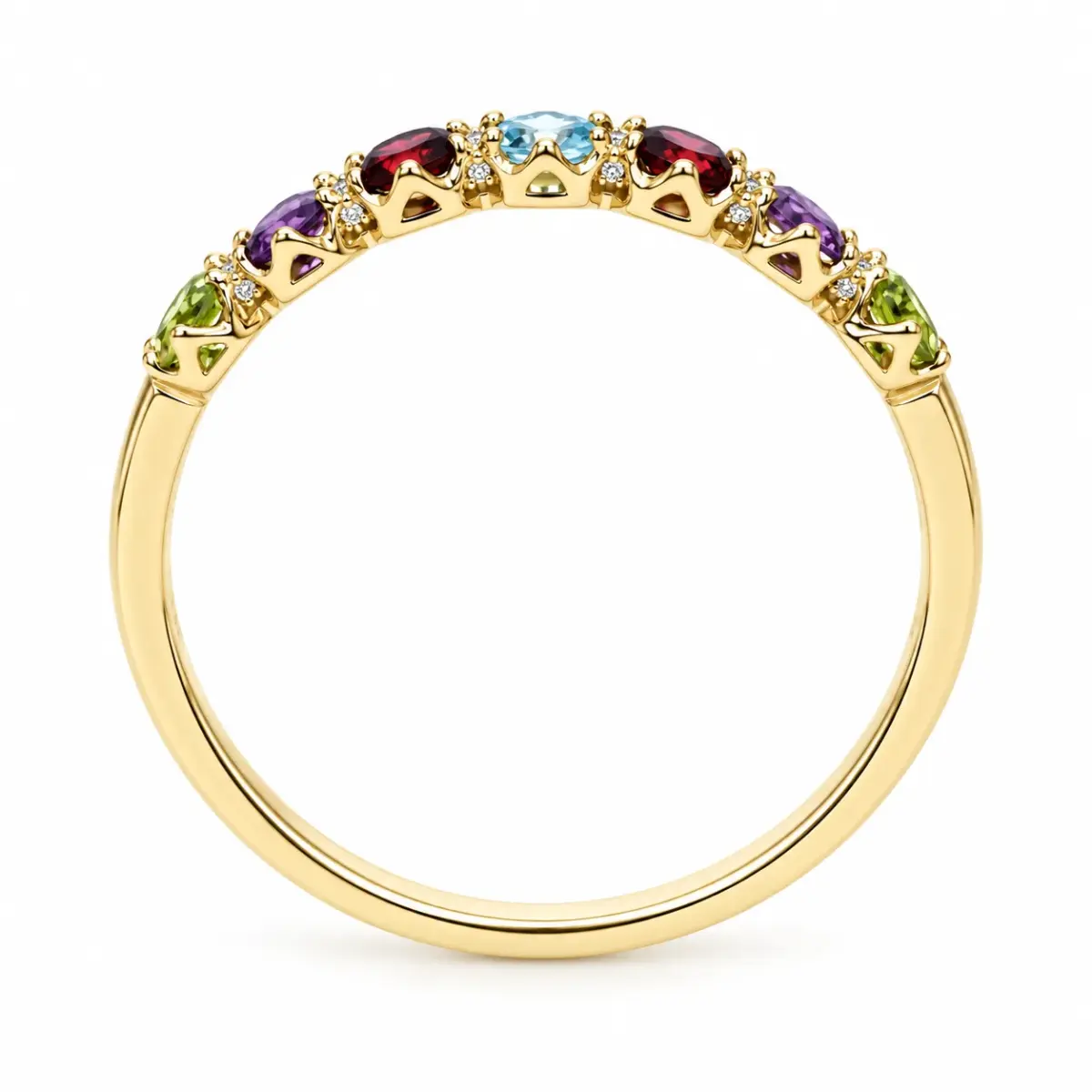 9ct Yellow Gold 7-Stone Multicoloured Round Cut Gemstone Ring – Size O - CYR8318