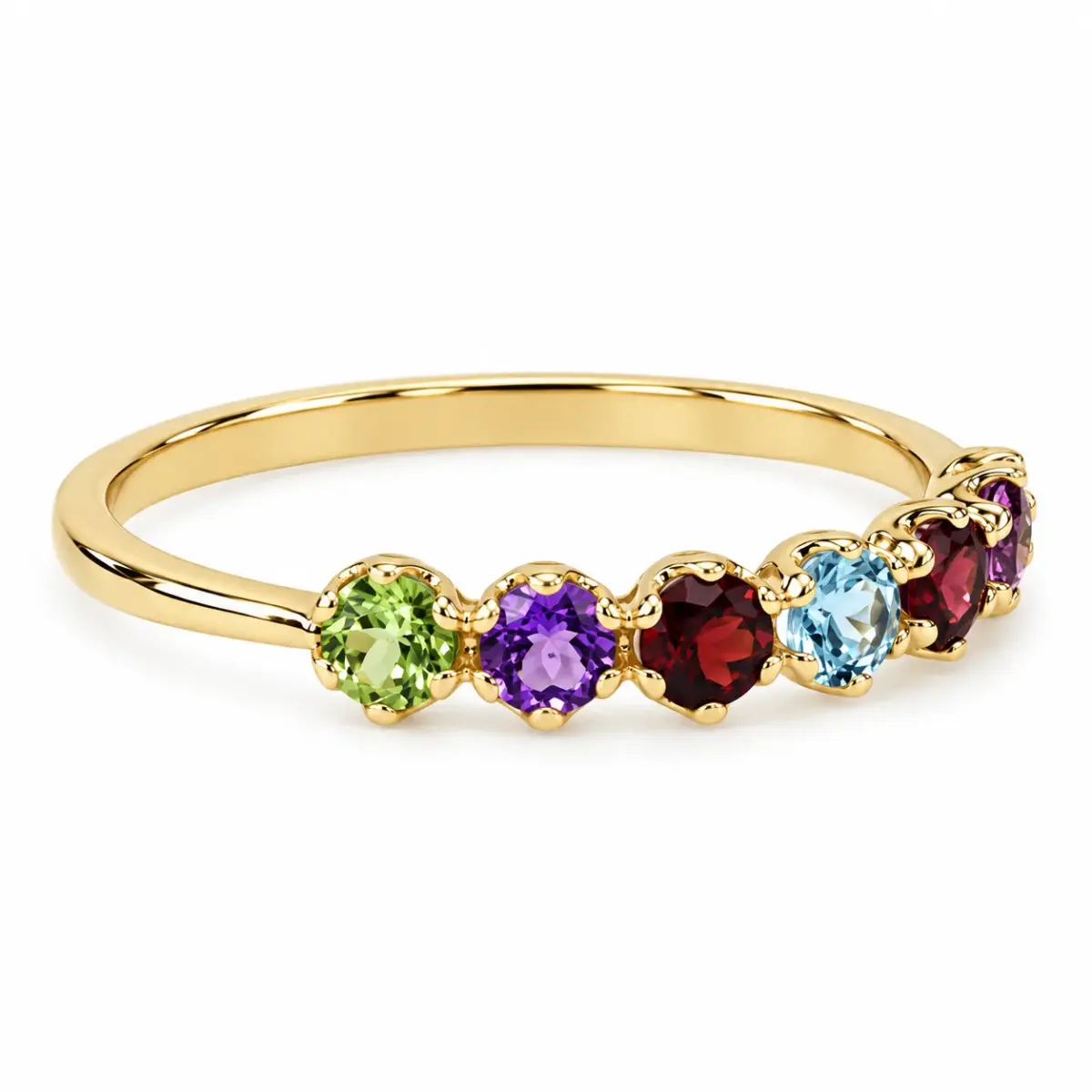 9ct Yellow Gold 7-Stone Multicoloured Round Cut Gemstone Ring – Size O - CYR8318