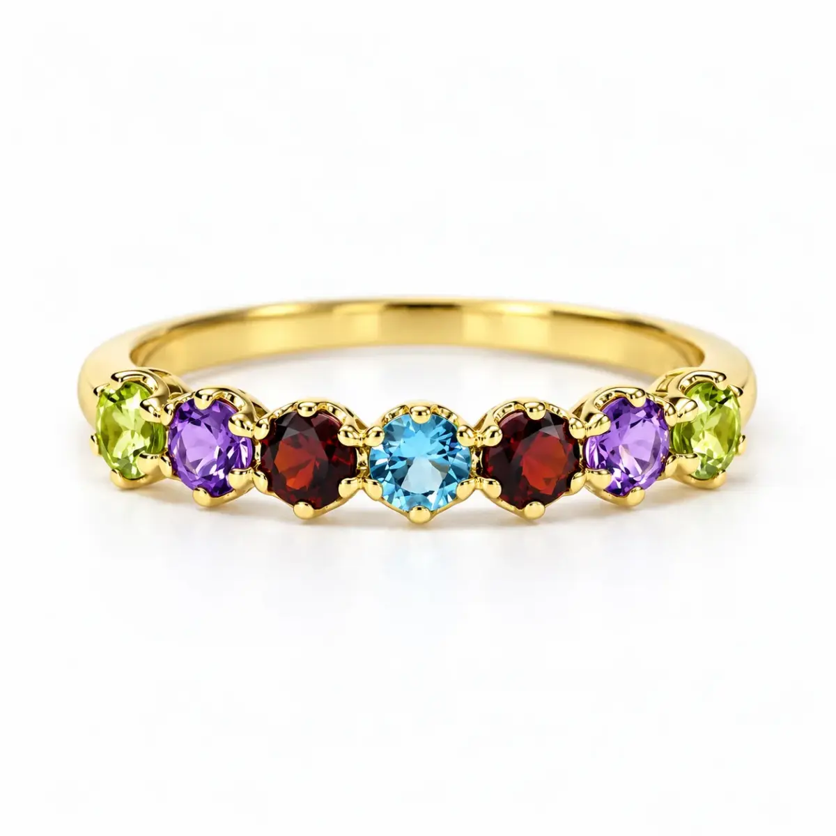 9ct Yellow Gold 7-Stone Multicoloured Round Cut Gemstone Ring – Size O - CYR8318