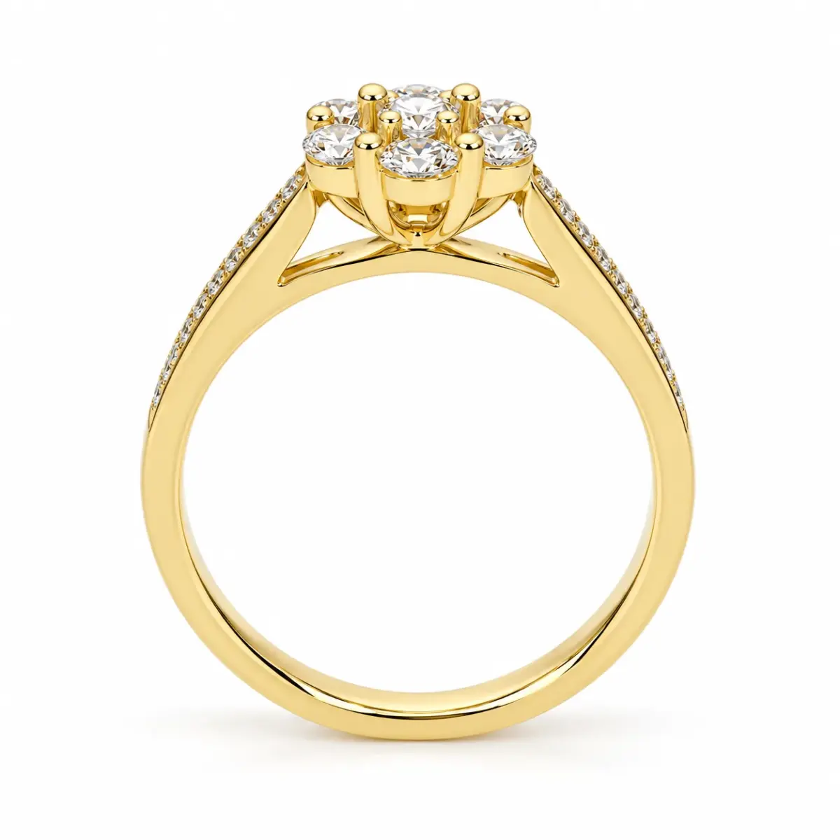 9ct Yellow Gold CZ 9mm Floral Cluster Ring with Stone-Set Shoulders - 9YCYR1826